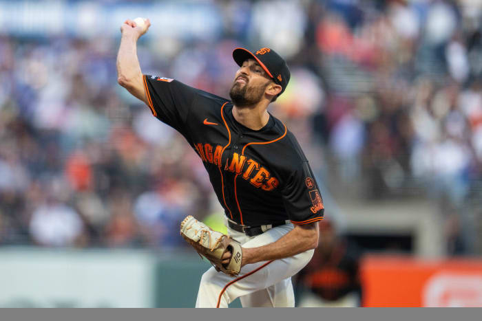 SF Giants starting pitcher Tristan Beck delivers a pitch against the Los Angeles Dodgers during the first inning at Oracle Park on September 30, 2023.